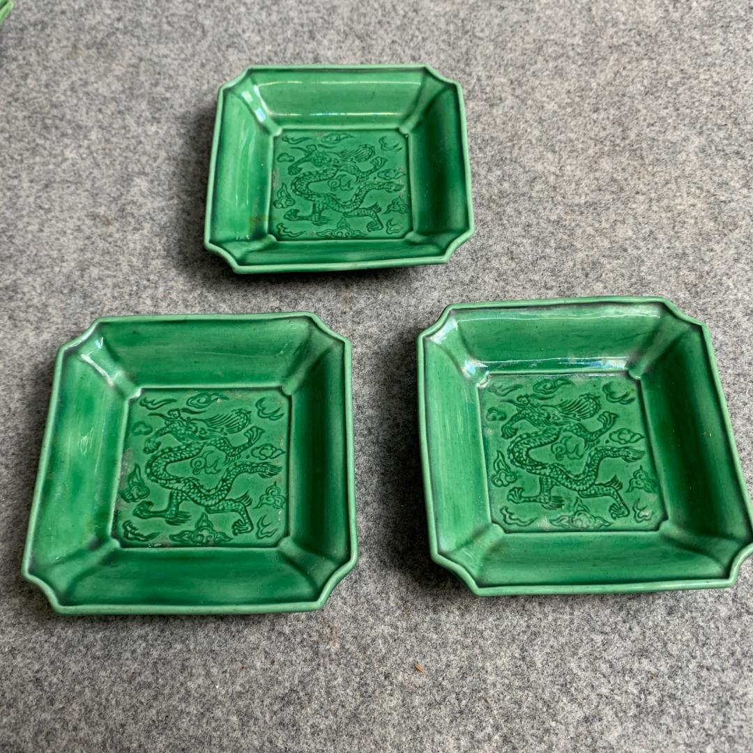 淡路珉平焼雲龍文四方隅切角皿3枚 [B25356]