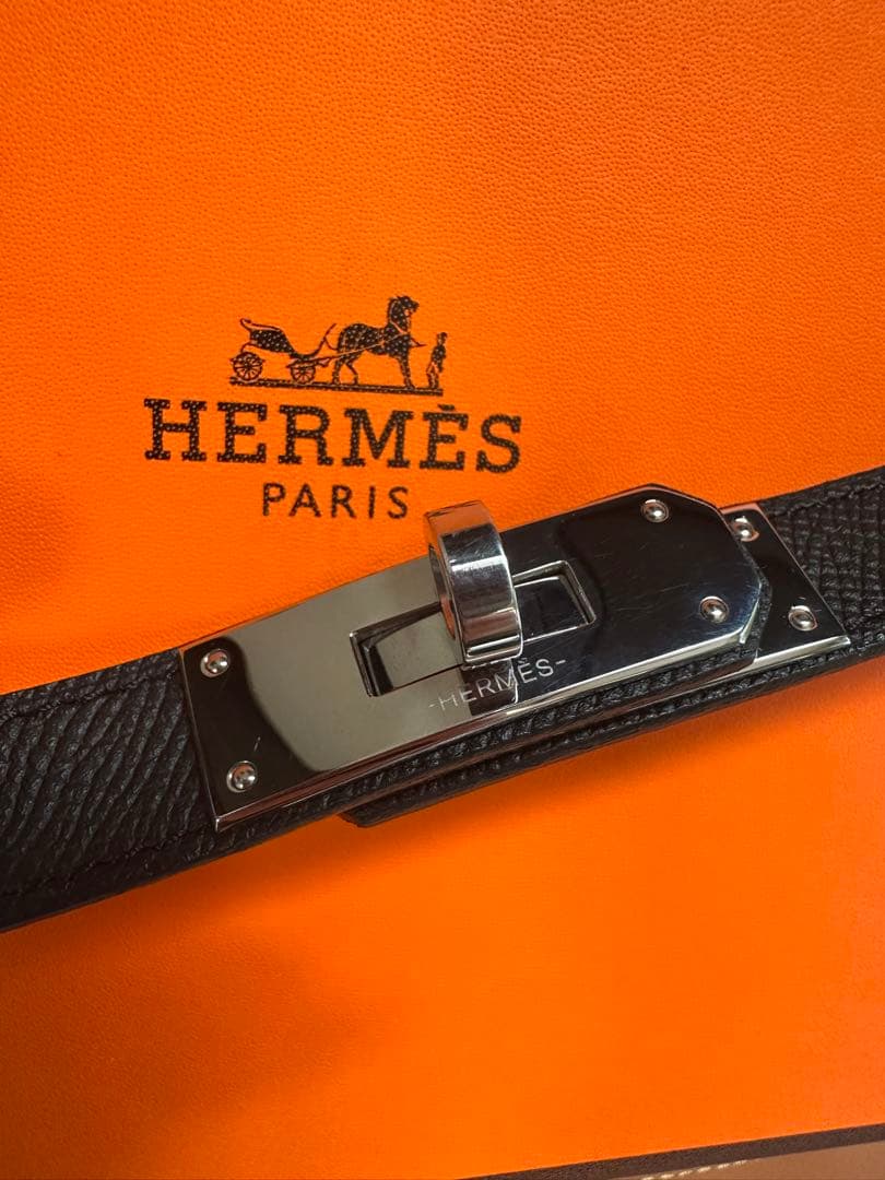 HERMÈS 黒×シルバー レザーベルトC 刻印