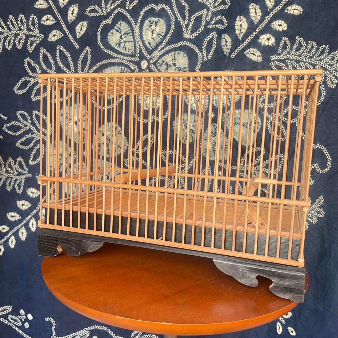 【新品未使用】レトロ　竹製 鳥籠　とりかご　竹細工　伝統品 メジロ籠　猫足