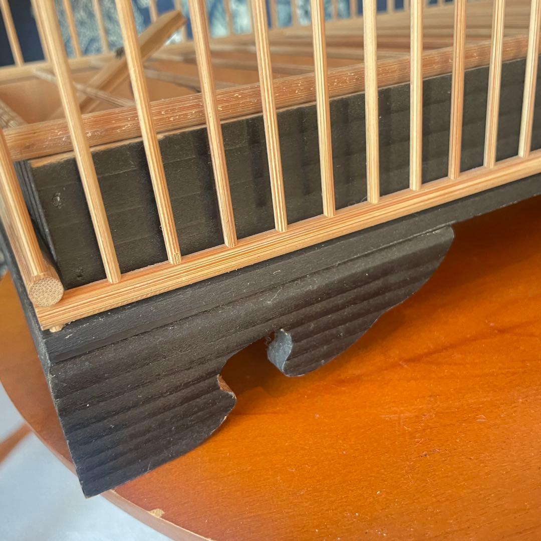 【新品未使用】レトロ　竹製 鳥籠　とりかご　竹細工　伝統品 メジロ籠　猫足