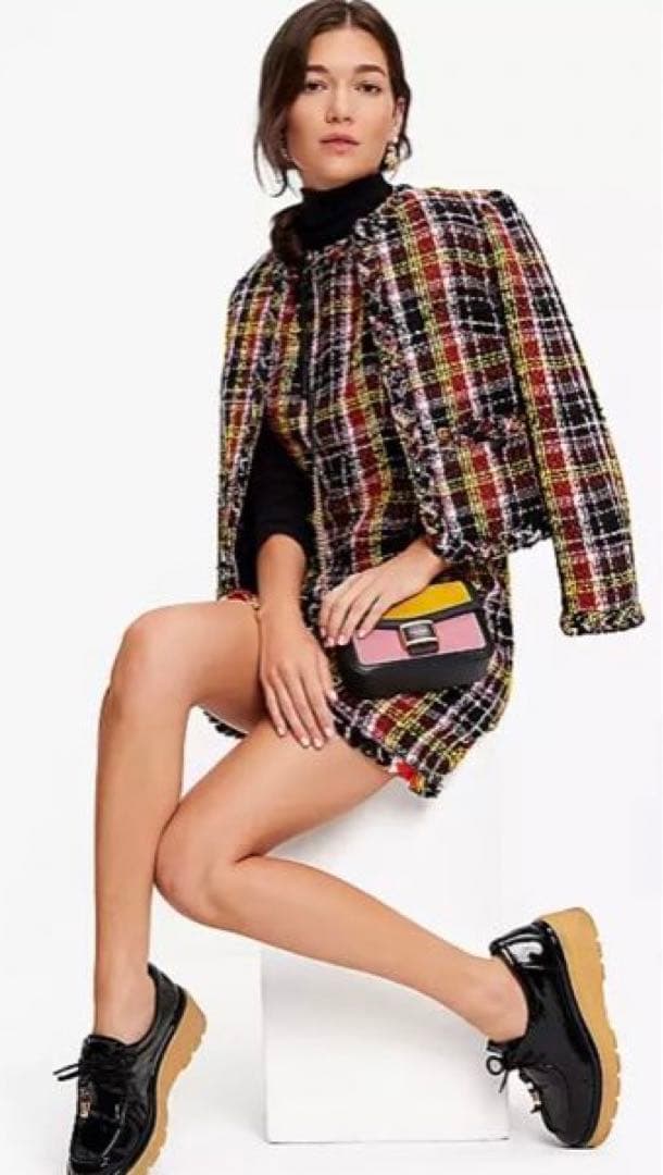 ケイトスペード美品 アートプラッドツイードドレス（サイズ0）