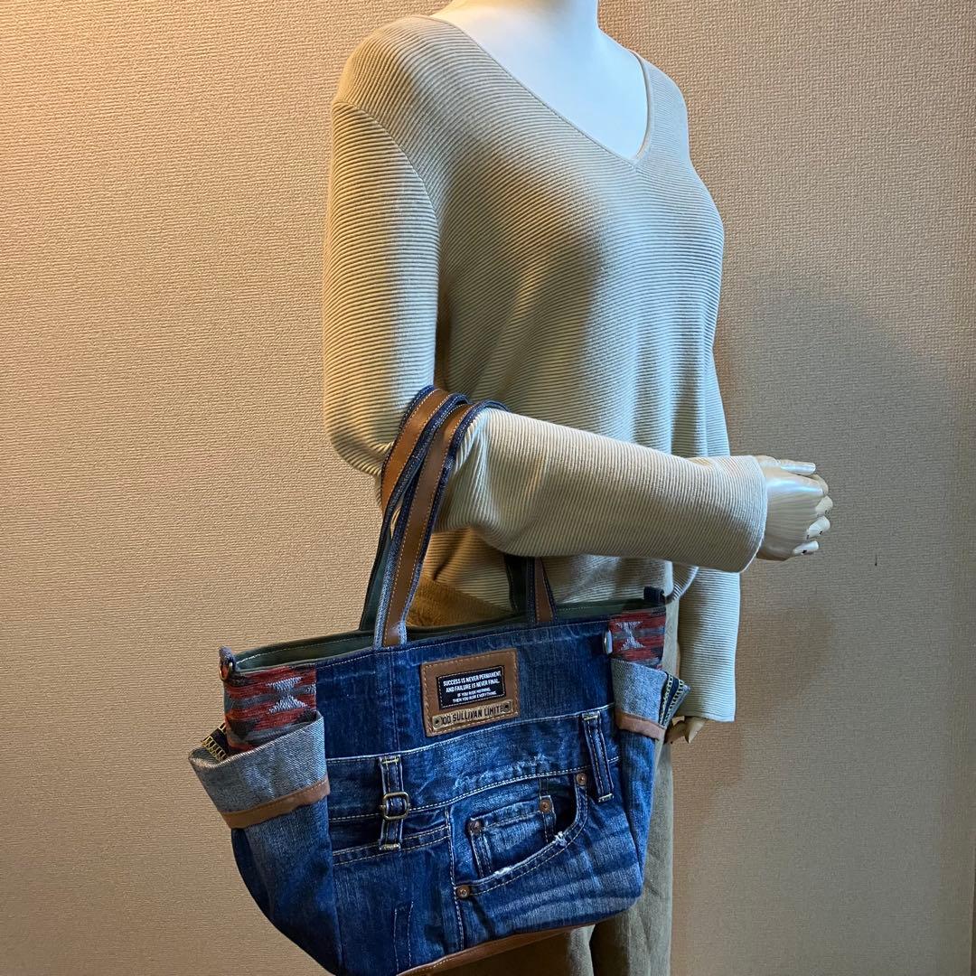 ◆デニム×ネイティヴ柄◆サイドポケット付き トートバッグ 他2点