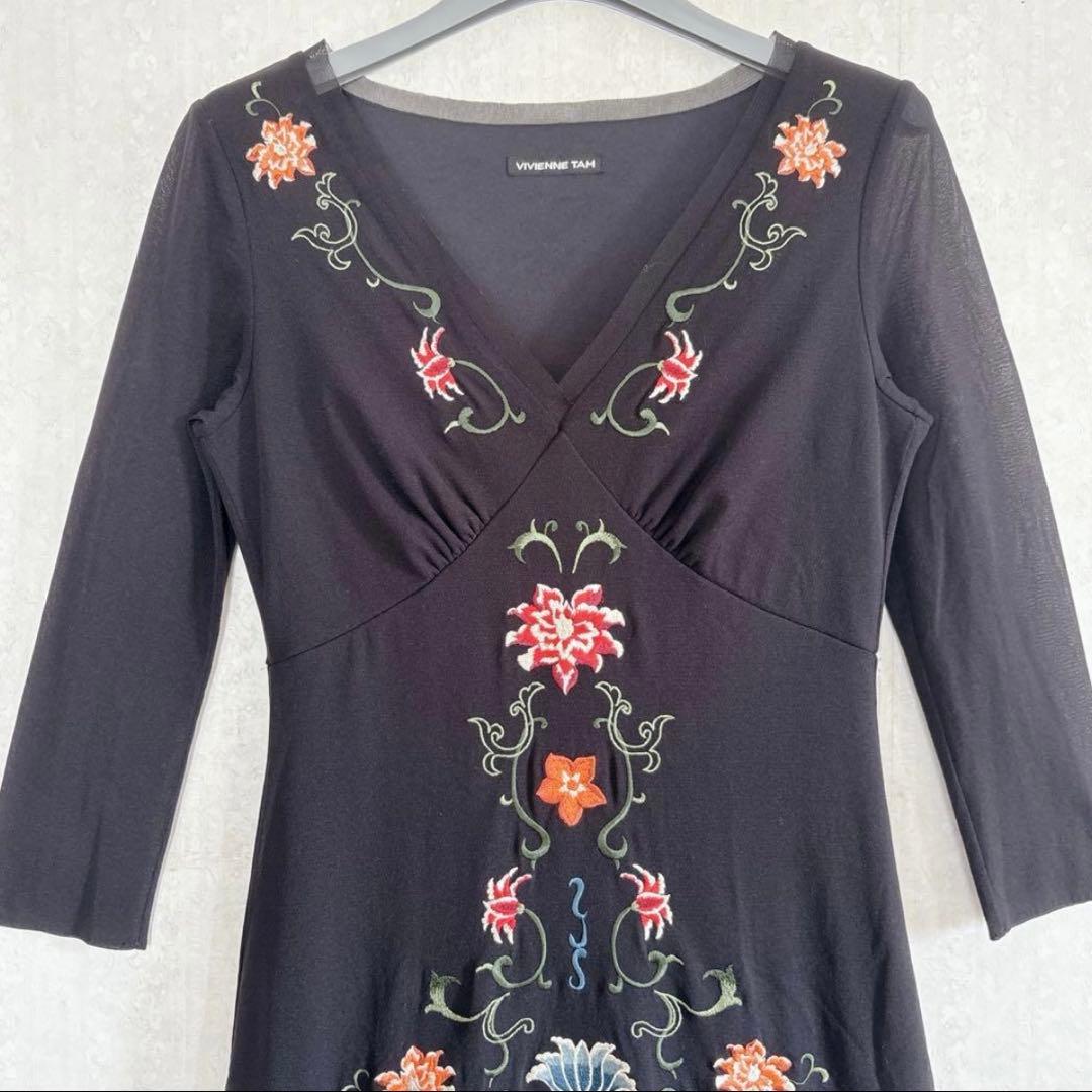 ヴィヴィアンタム フレアワンピース 花柄 刺繍 マーメイド パワーネット シアー