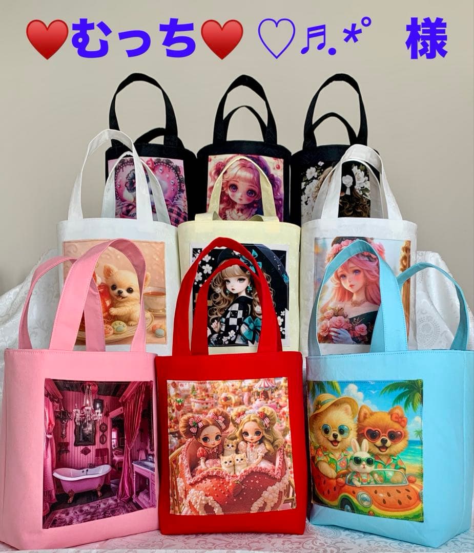♥むっち♥ ♡♬.*゜　いちご猫ちゃん　トートバッグ　小物入れ