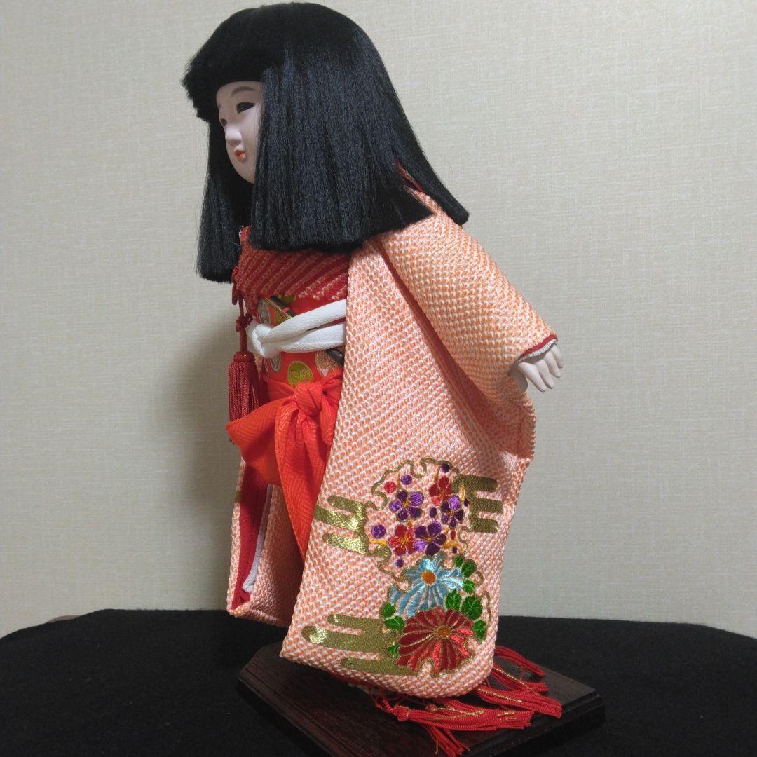 市松人形　 絞り染め　刺しゅう入り　寿宝作　 ガラスケース付き　４３cm