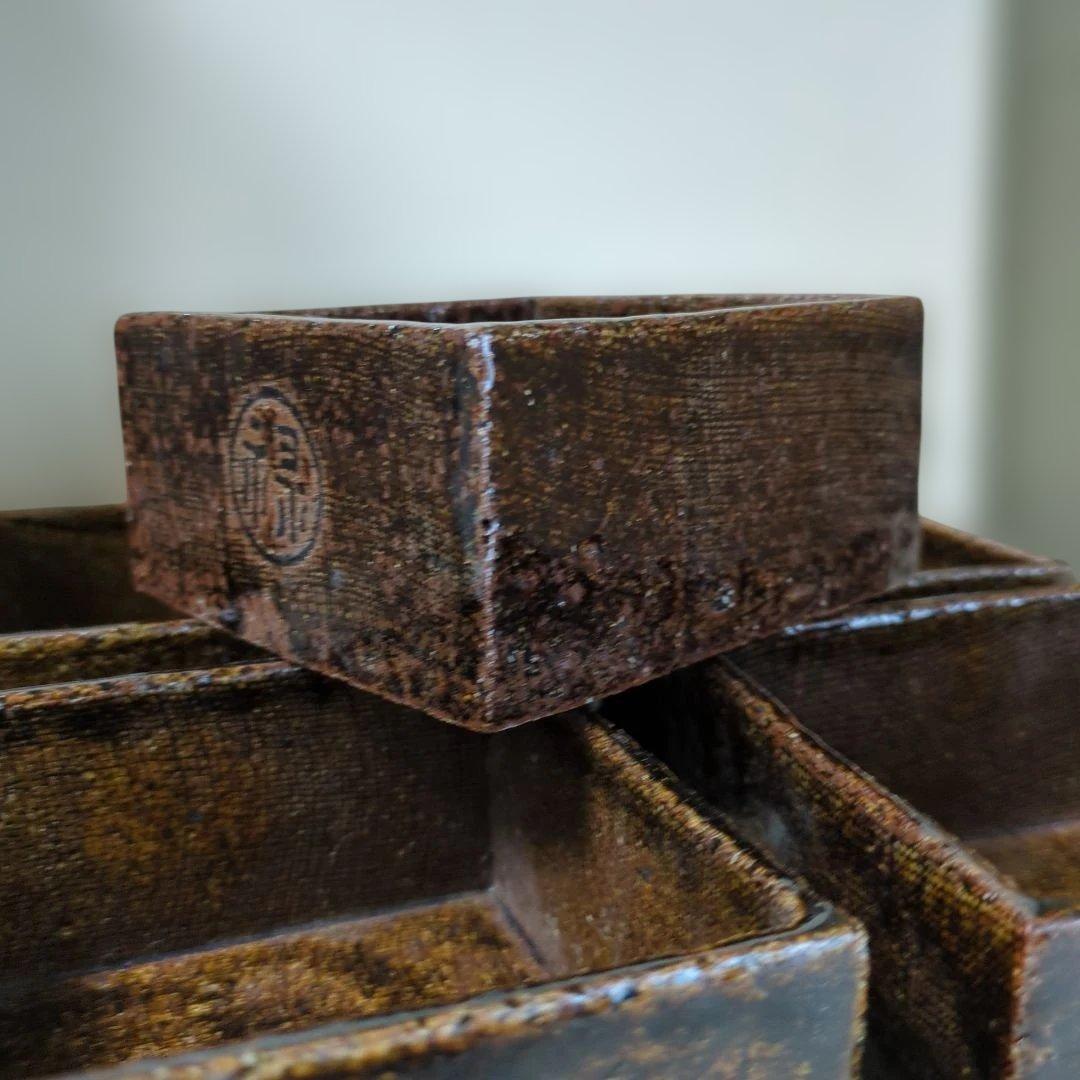 骨董　桝皿　角器　盛鉢　向付付　禄　器　在銘　陶器　5つ　木箱