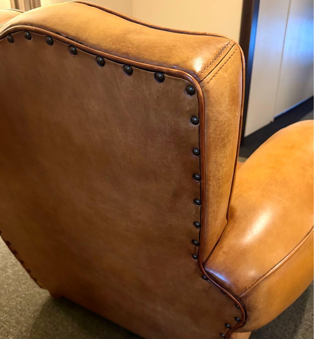 フレンチクラブチェア 本革 ヴィンテージ レザーソファ 高級 アンティーク