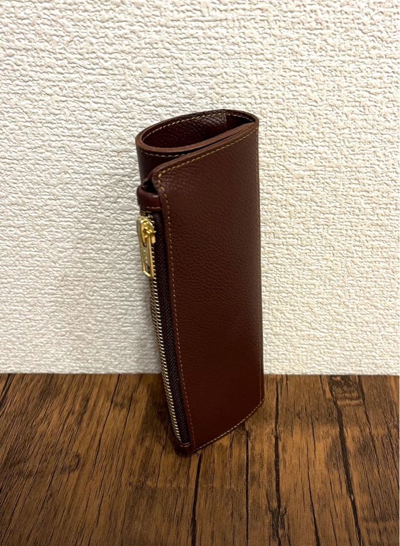 バハギア ペンケース ロール型 ファスナー シュリンクレザー ダークブラウン