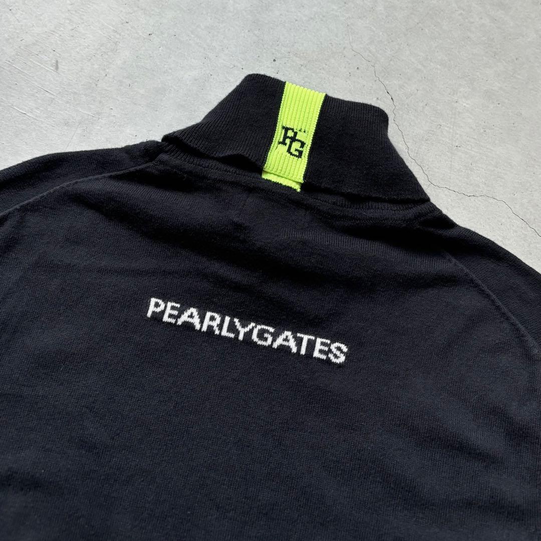 PEARLY GATES タートルネック コットンニットセーター 蛍光ラインロゴ