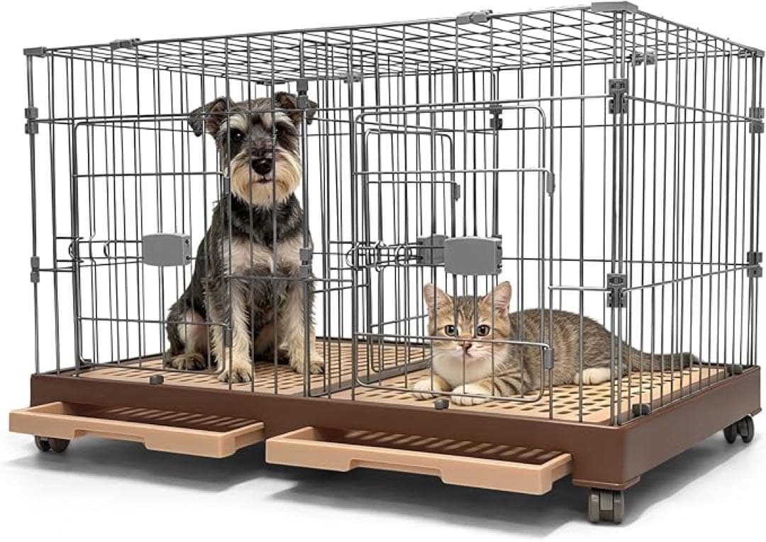 犬ケージ 2匹同時用 組み合わせ自由 キャスター付きロック可能工具不要 掃除簡単