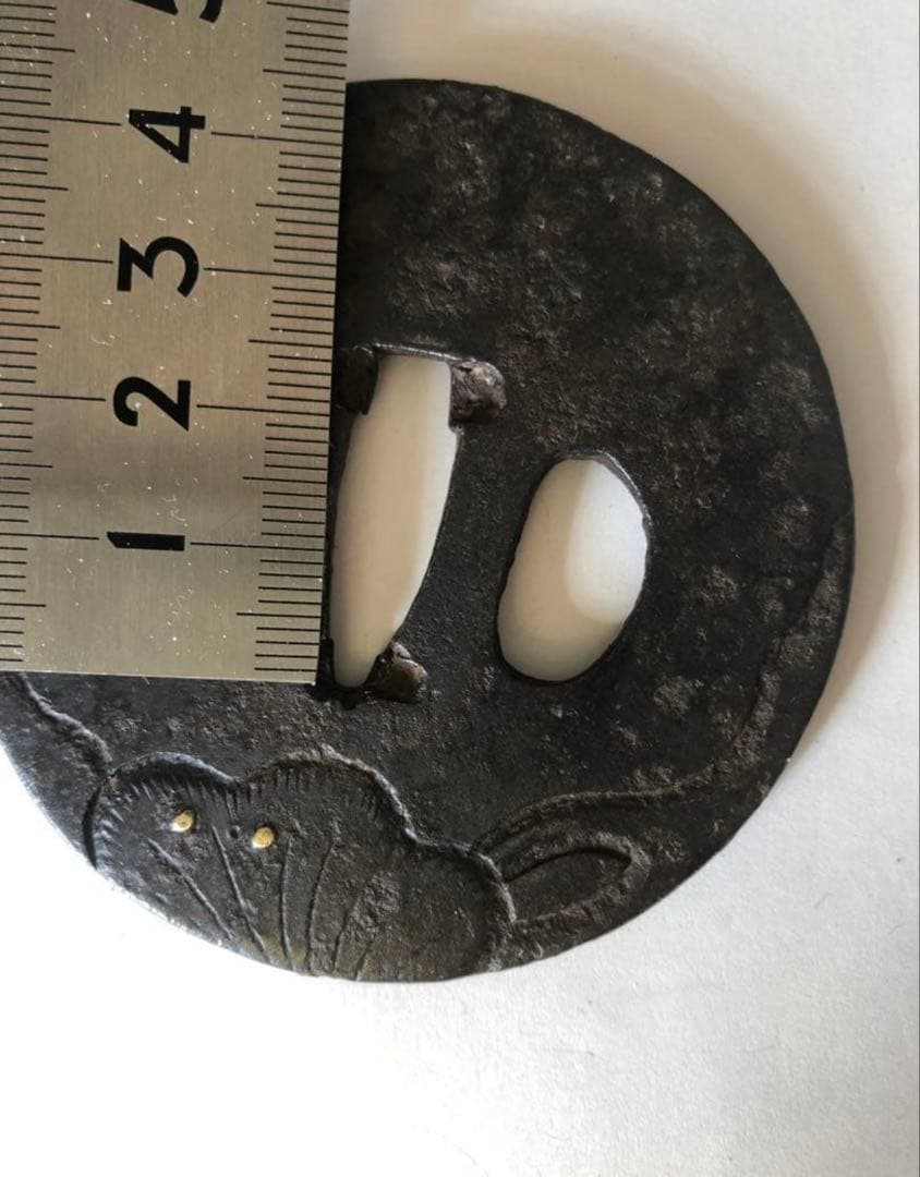 鍔 鉄地 象嵌 鐔　鉄地つば 海浪図 刀装具 古美術 時代物 X26D