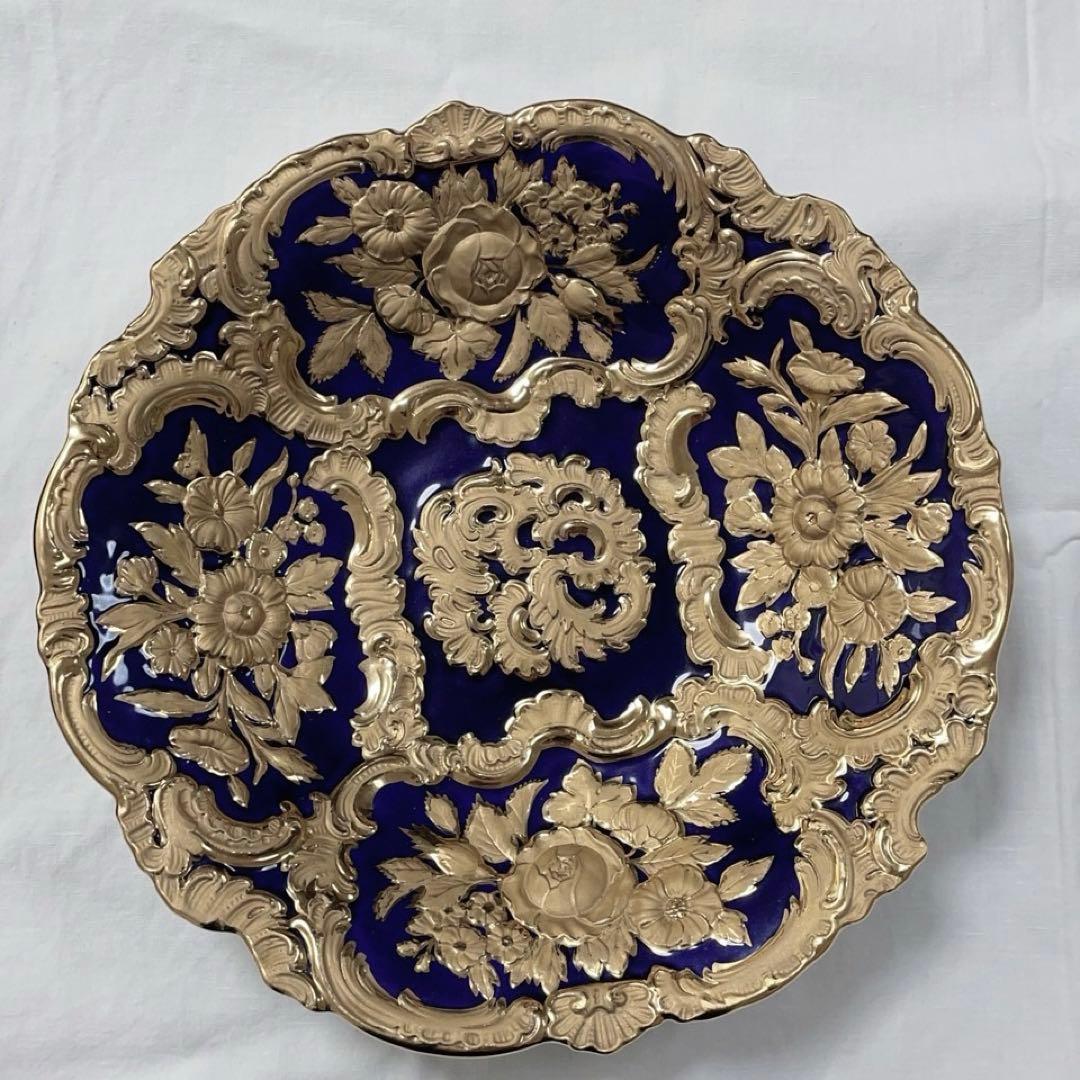 マイセン　コバルト　プレート　Meisen