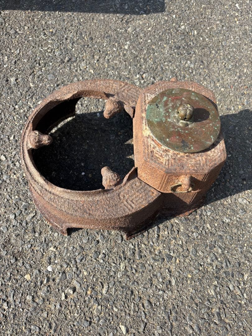 長火鉢　龍文堂酒燗器付　銅蓋　火箸付　囲炉裏座卓 引出し付き　灰付　当時物