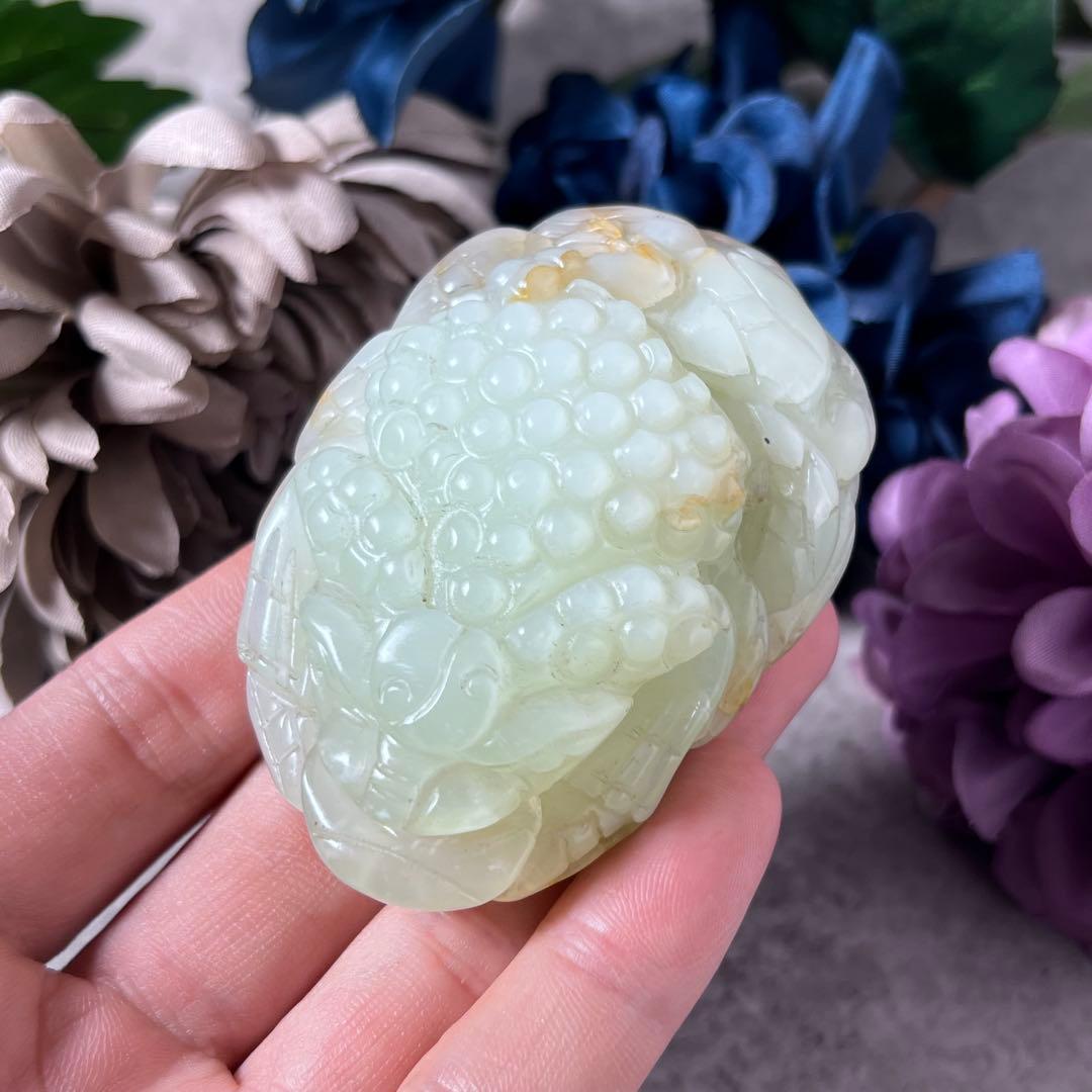 【翡翠？】青蛙神(蟾蜍)玉器置物　手把件 小擺件