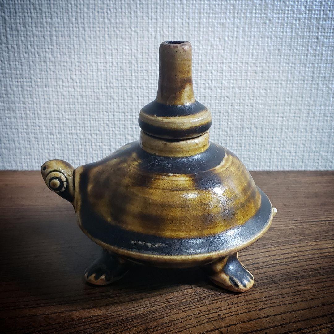 油燈　油壺　油灯　オイルランプ　陶器　亀　珍品　一輪挿し　花器　花瓶