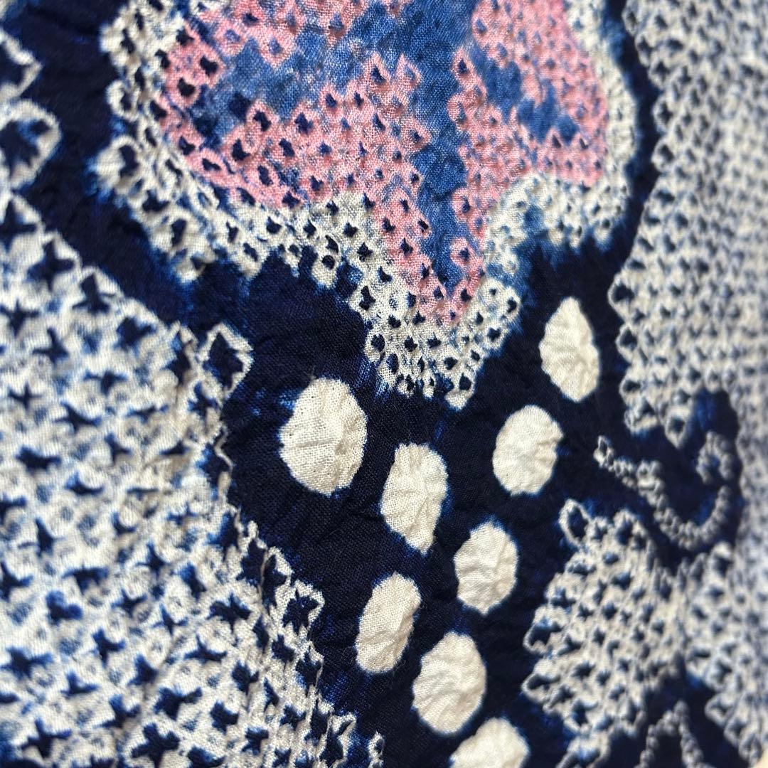 有松鳴海絞り　浴衣　葡萄　蔦の葉　裄66.5 紺　高級　洗える夏着物【Ａ5】