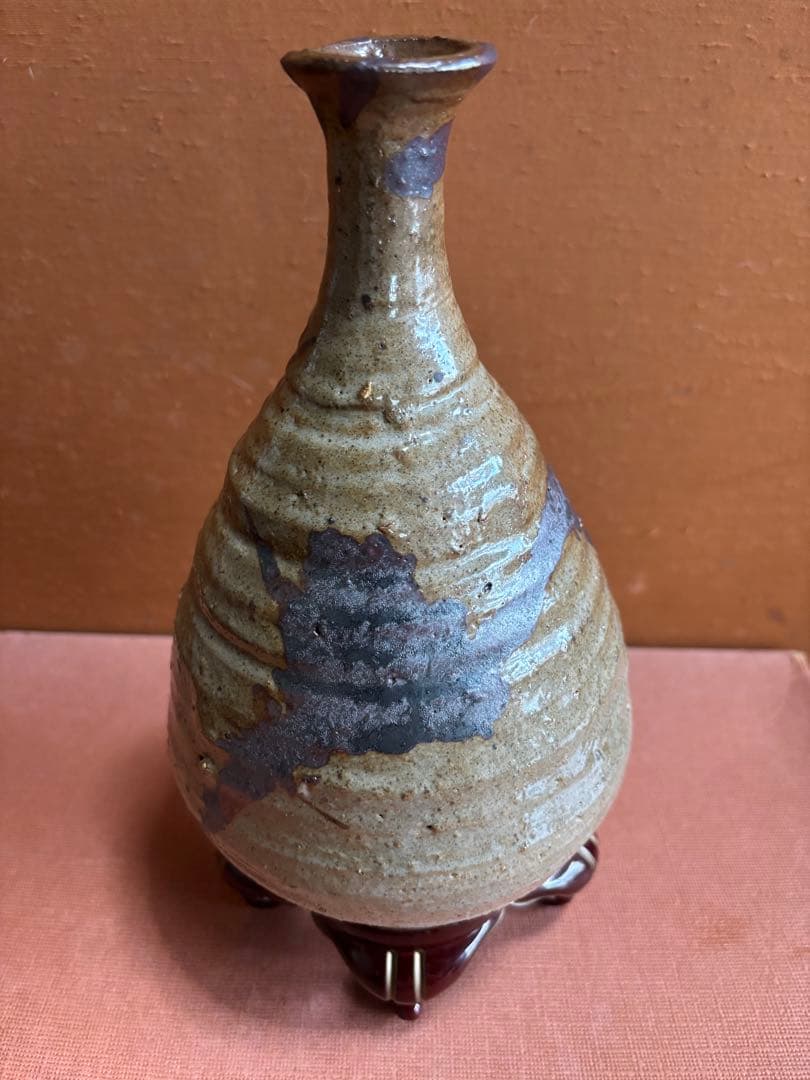 やまちゃん河井寛次郎作灰鉄釉七寸蕪形徳利瓶　冬の森に咲く寒椿　一品物