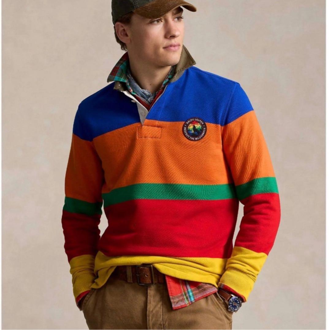 【新品タグ付き】ラルフローレン ストライプ フリース ラグビー シャツ