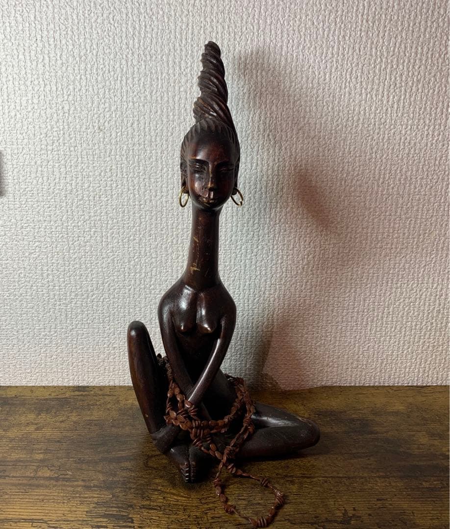 E-4 【希少】アフリカン プリミティブ アート 木彫り彫像 女性像 エスニック