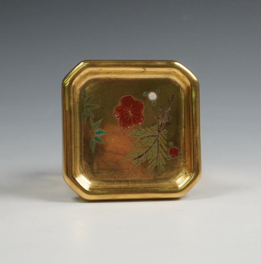 清水 鳴滝窯 橋本城岳 金彩 三方蓋置 茶道具 共箱