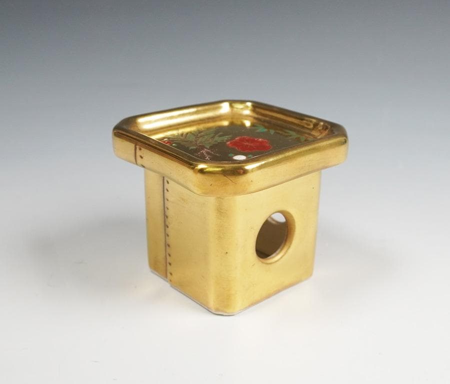 清水 鳴滝窯 橋本城岳 金彩 三方蓋置 茶道具 共箱