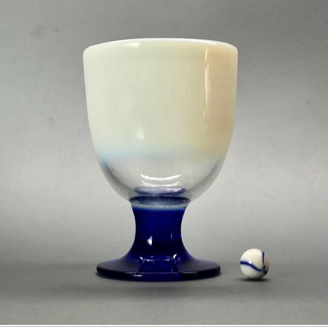 最終値下げ　青脚なつめ型と椀型2点 氷コップ　戦前ガラス　アンティーク