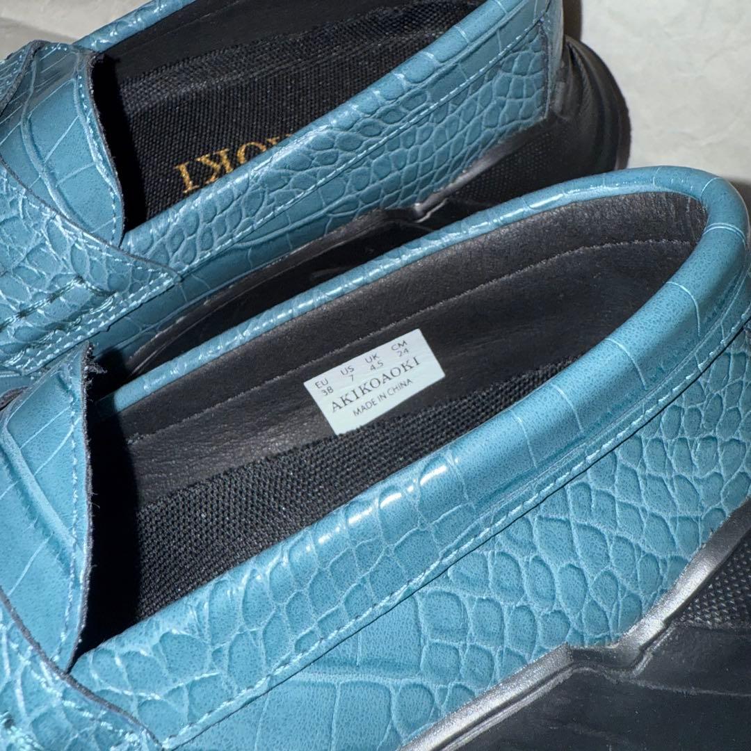 akikoaoki ローファー クロコダイル ブルー