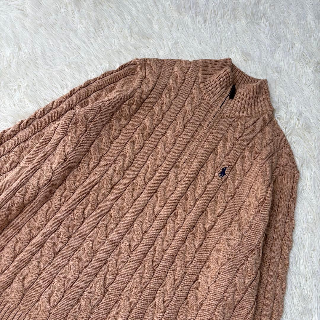 美品 ポロラルフローレン ハーフジップ ケーブルニット 現行 キャメル L