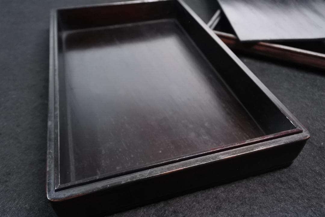 古い硯箱 文箱 紫檀 漢詩 漢文 木彫 骨董 書道