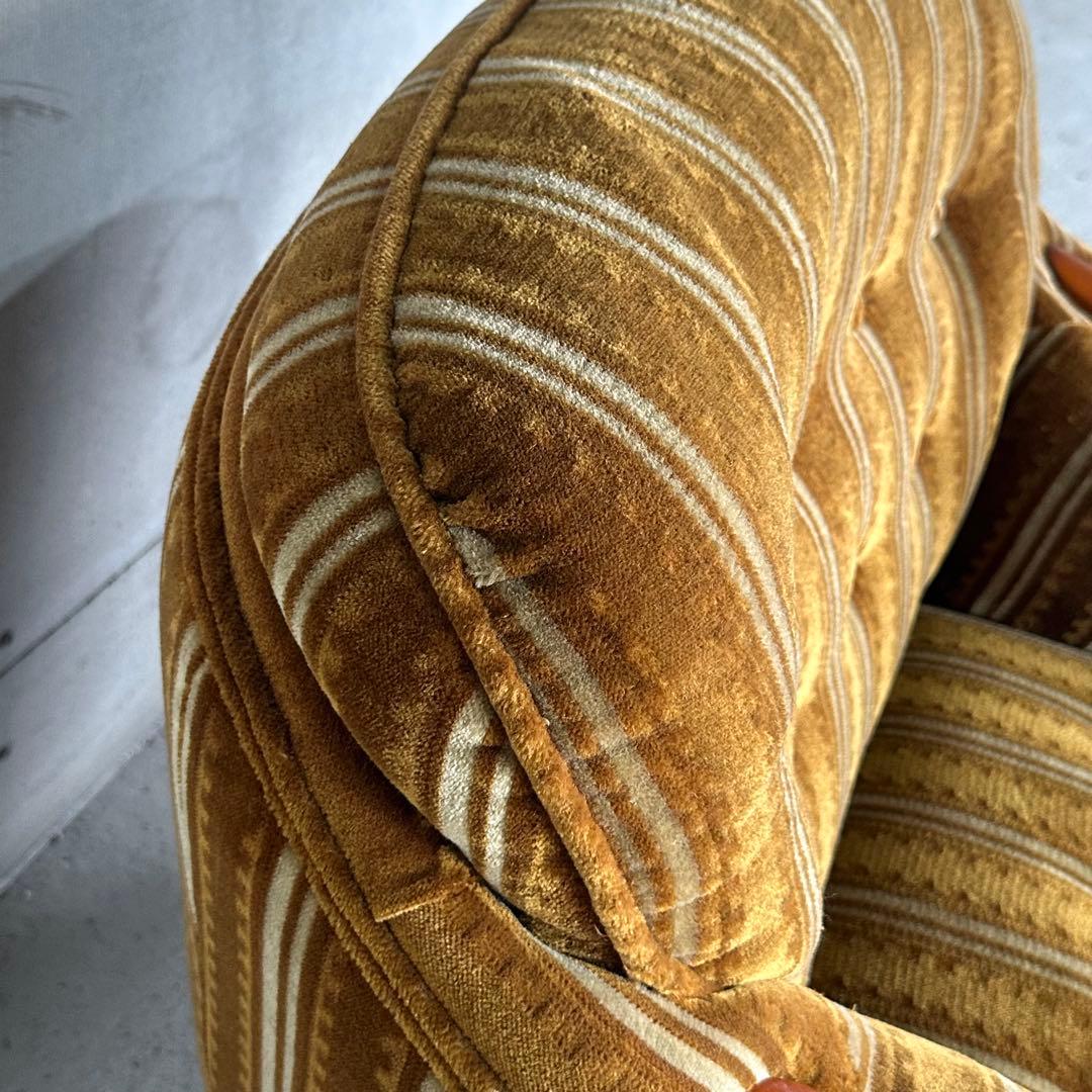 ★70s★昭和レトロ 応接ソファ｜純喫茶風 ストライプ ベロア 木肘アームチェア