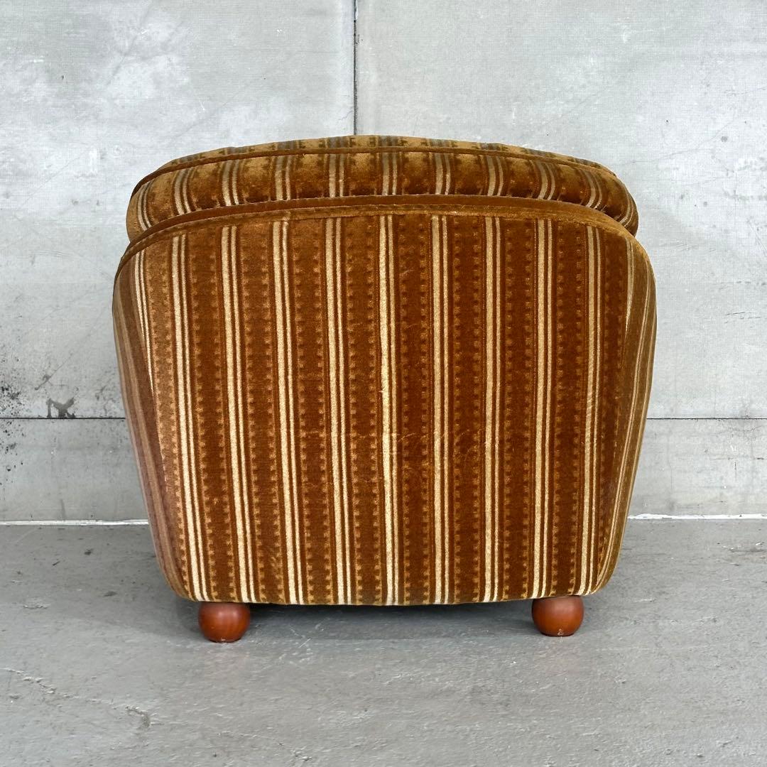★70s★昭和レトロ 応接ソファ｜純喫茶風 ストライプ ベロア 木肘アームチェア