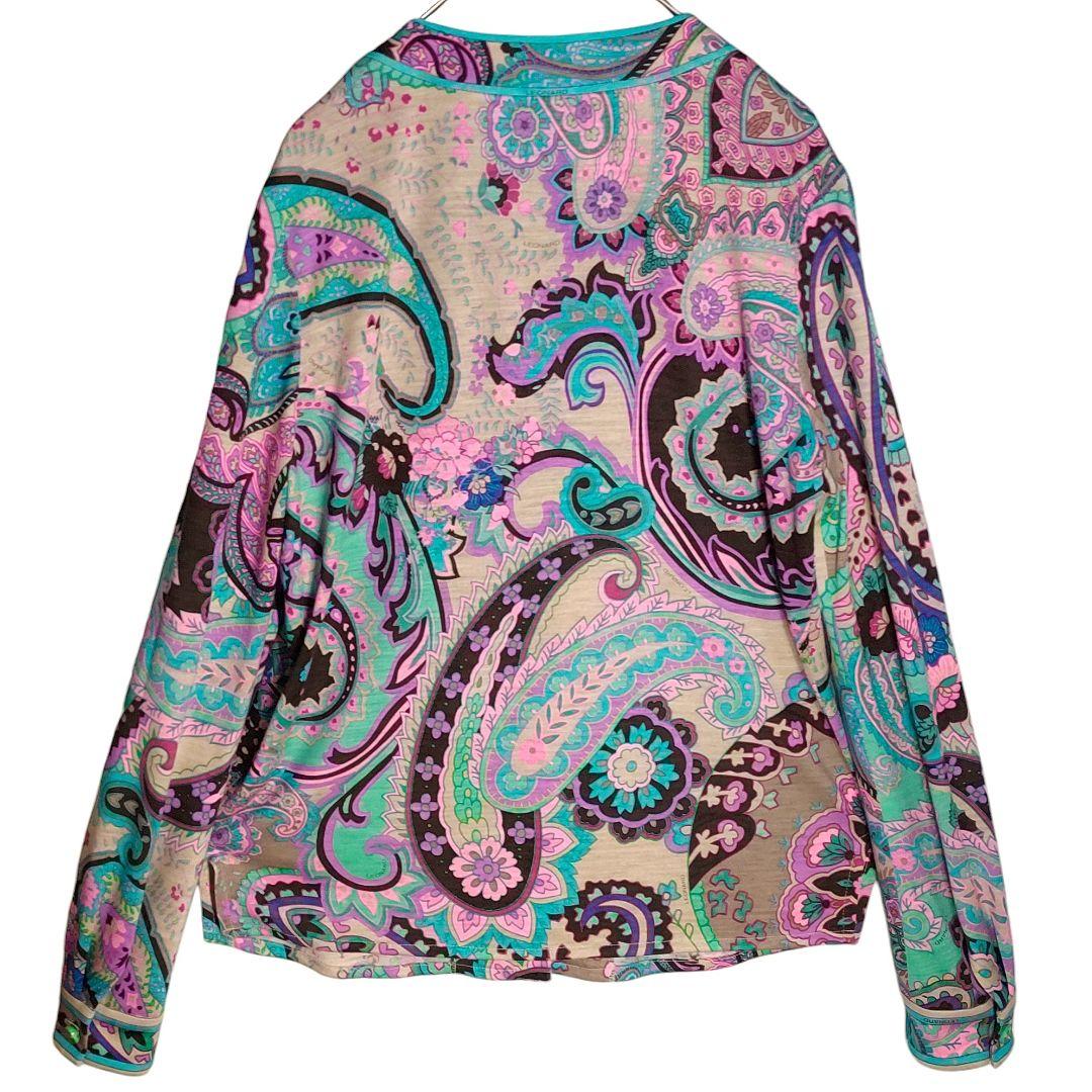 ☆ LEONARD レオナール シルク混 ボウタイ ペイズリー柄 長袖 ブラウス