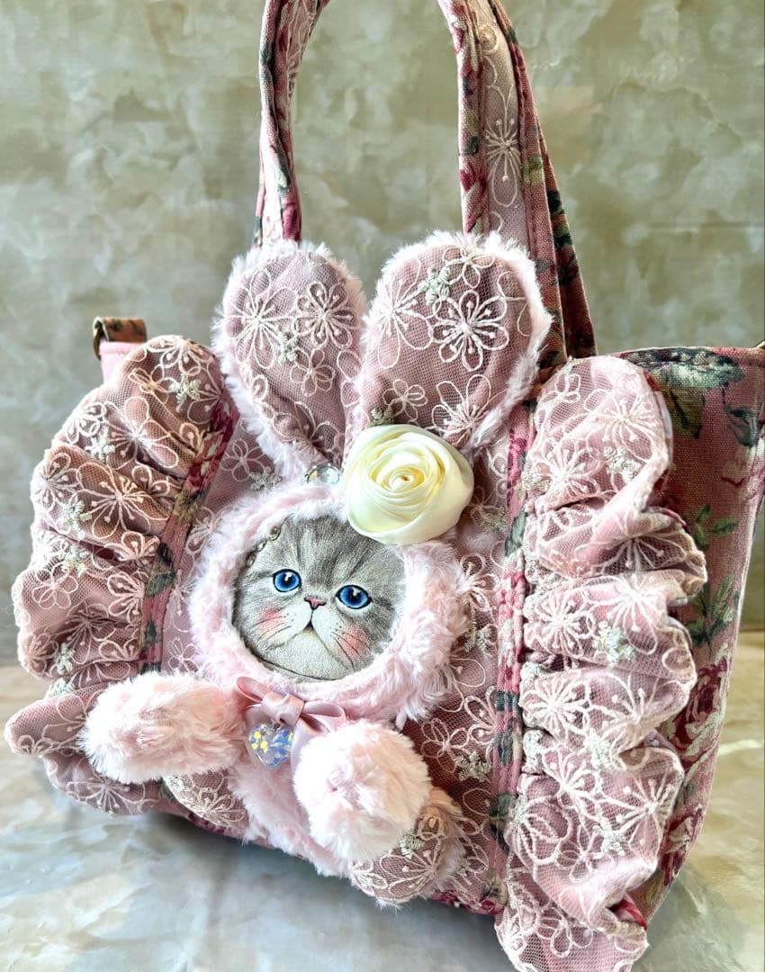 コヤンイサムチョン　アンティックローズ×ラメレース　ふわふわフリルバッグ