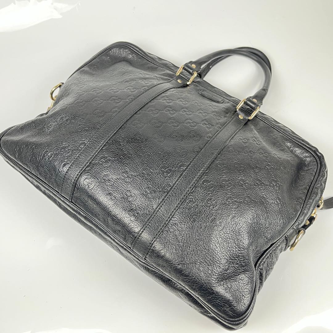 【極美品】GUCCIグッチシマ ビジネスバッグ レザー ブラック シルバー金具