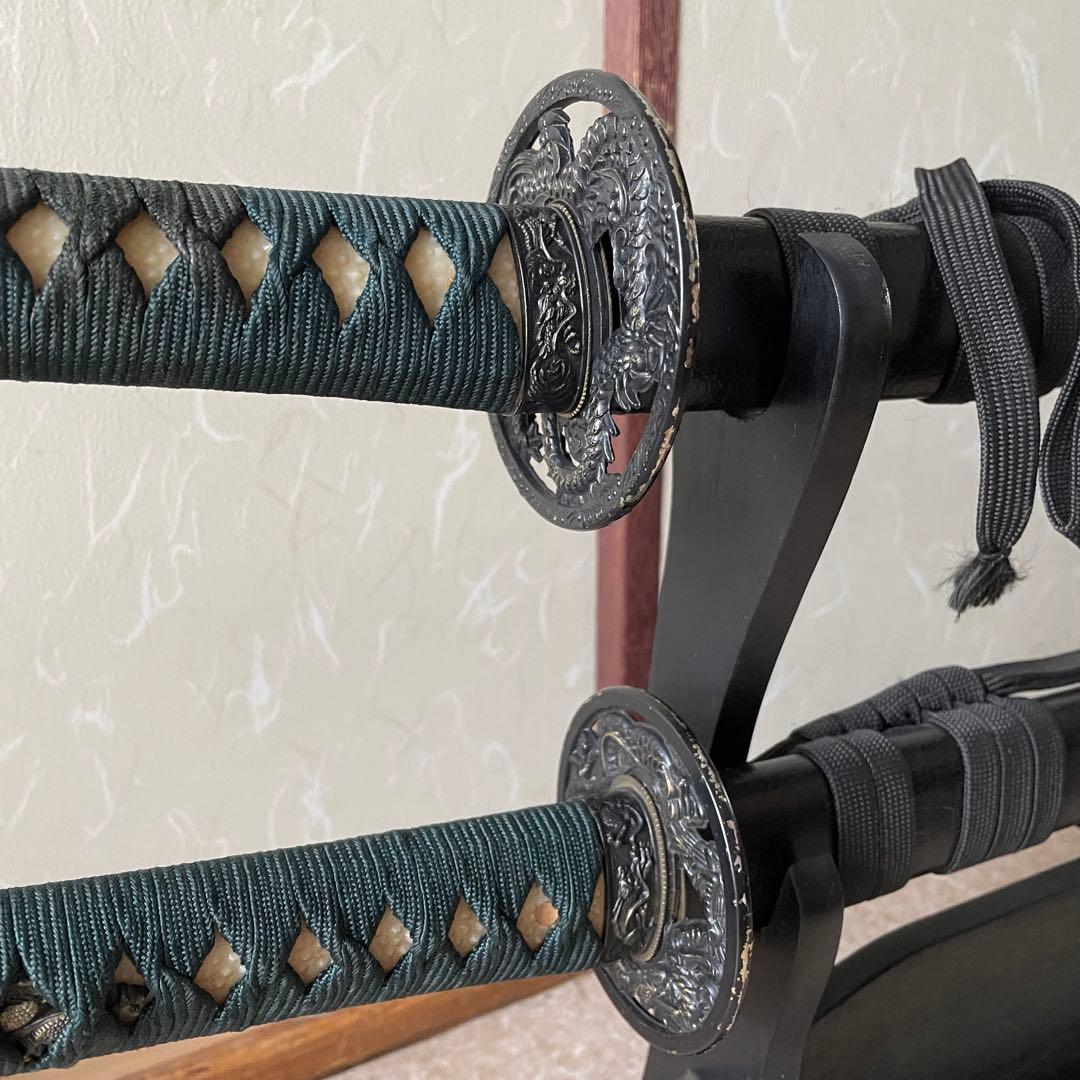 模造刀 日本刀 武具 刀剣 居合刀 太刀 脇差 2本セット 刀掛け 刀置き015