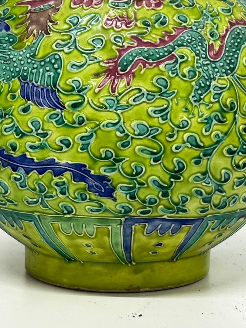 【整理品】極上 清時代龍鳳紋花瓶 /西す—43