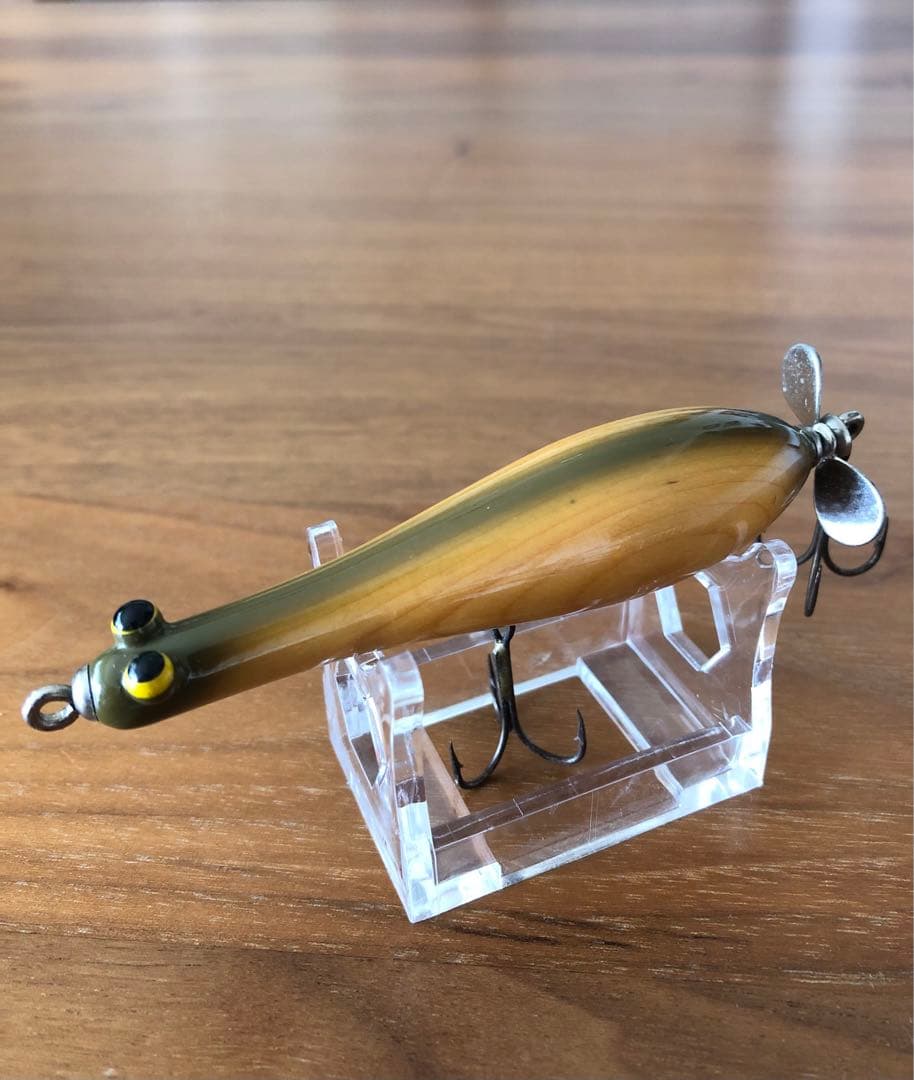 名称不明ハンドメイドトップウォーター ペンシル型ルアー オリーブ木目調