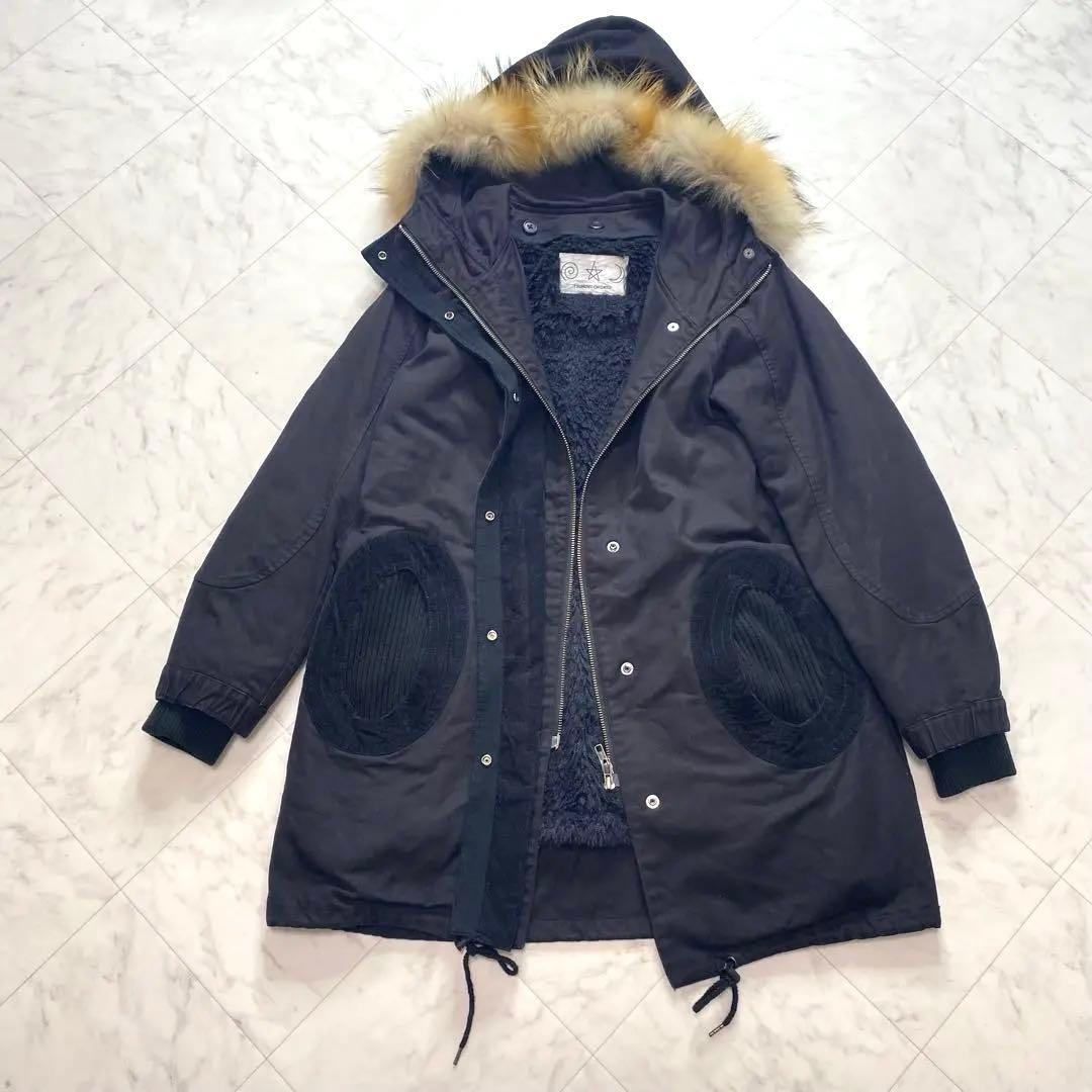 ツモリチサト　黒　モッズコート　ラクーンファー　ボアライナー付き