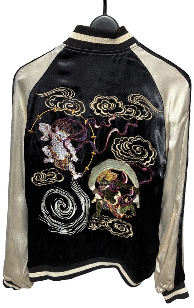 花旅楽団 JAPANESQUE 風神雷神 刺繍 ベロアスカジャン Lサイズ