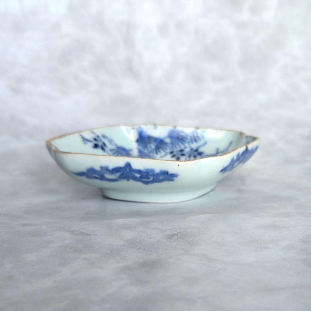 古伊万里　型紙摺印判　こんにゃく印判　染付　豆皿　金継ぎ練習用　骨董　金継ぎ