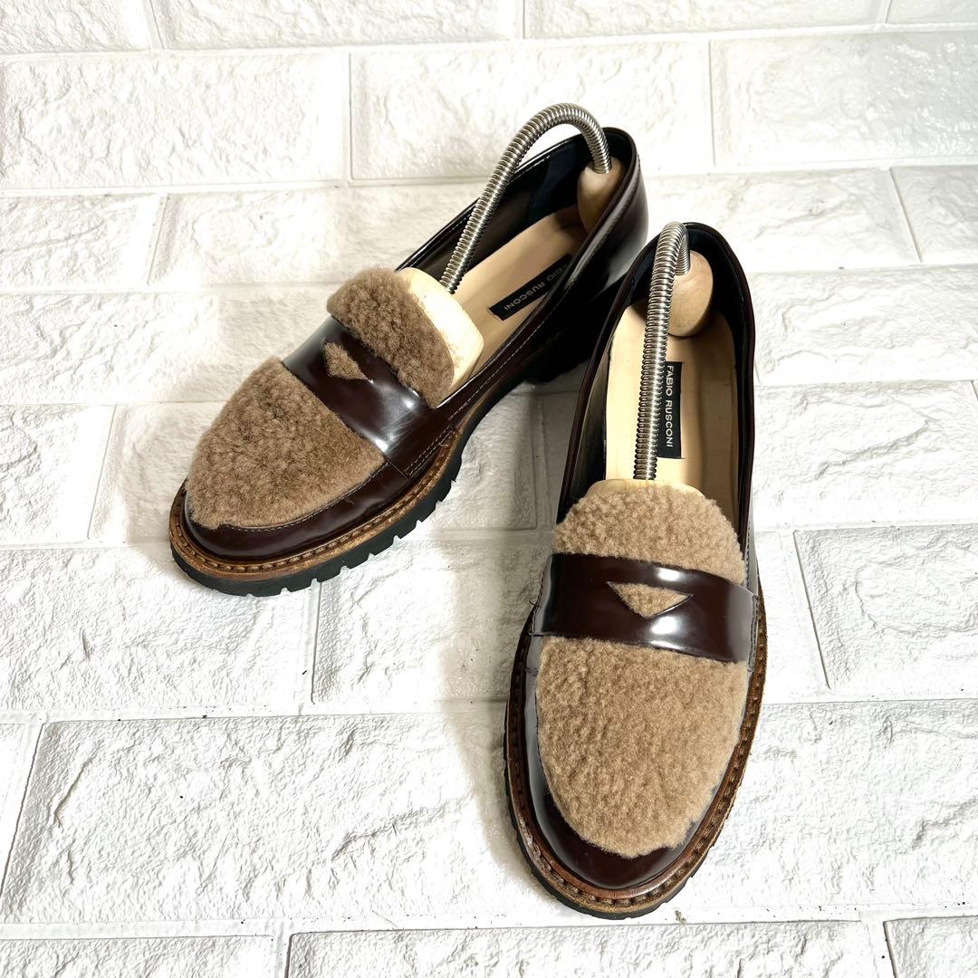 【ほぼ未使用】FABIO RUSCONI ファー付き　ローファー