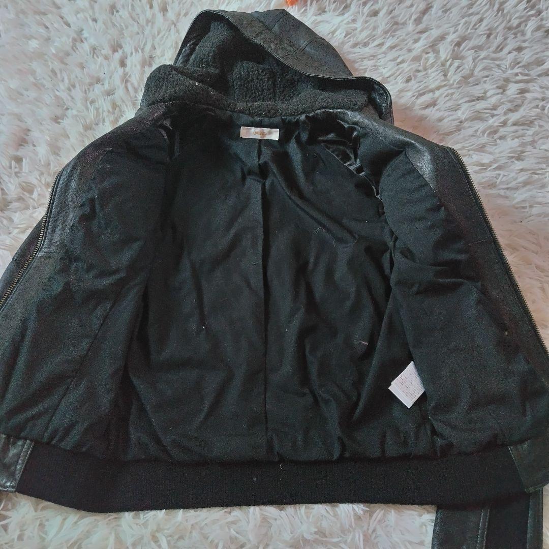 ungrid ラムレザー　フード付レザージャケット　黒ブラック　羊革