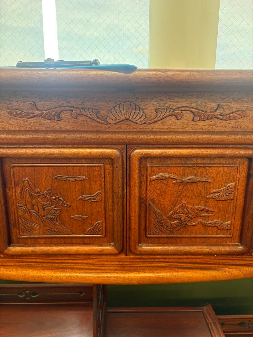 M132 茶タンス 幅1190mm 彫刻入り