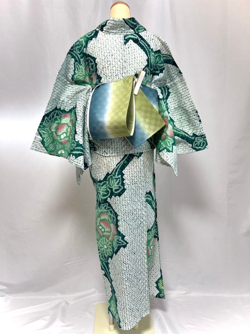 【美おり】YK52002 浴衣 有松絞り 浴衣 花柄 みどり色 トールサイズ