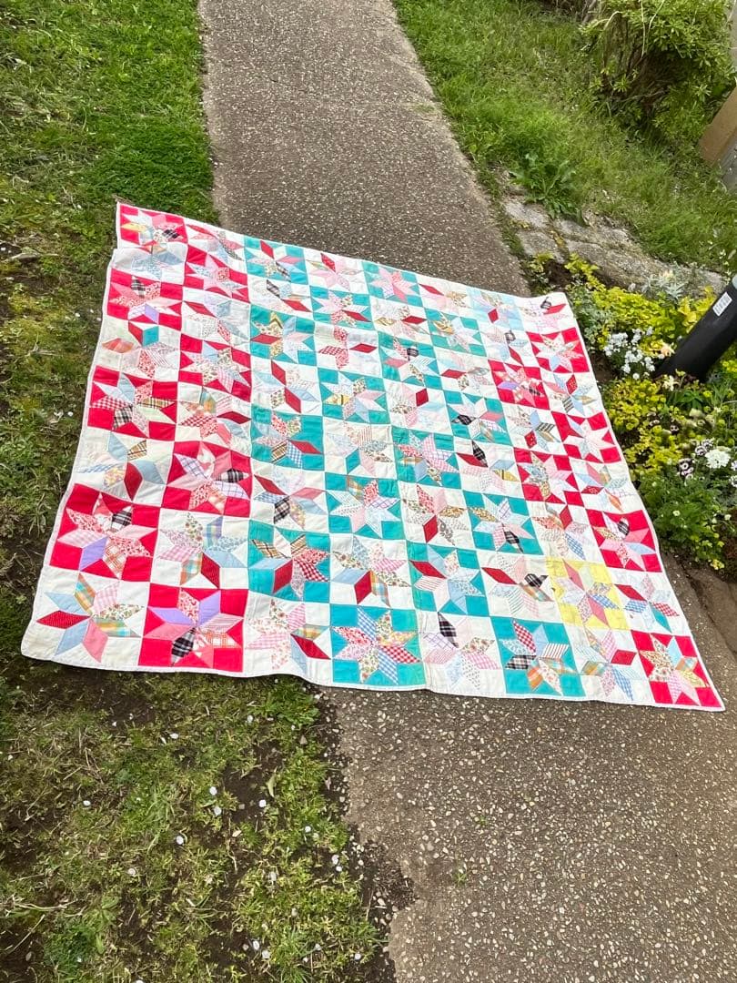 アンティーク　パッチワーク　キルト  フィードサック　美品