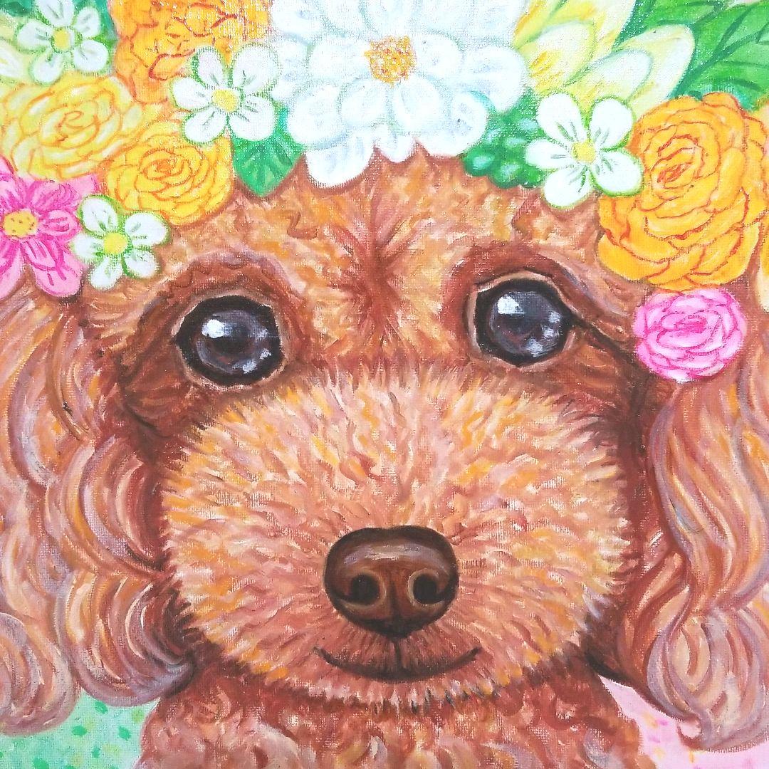 油絵　ハッサン　花冠のかわいいモモちゃん