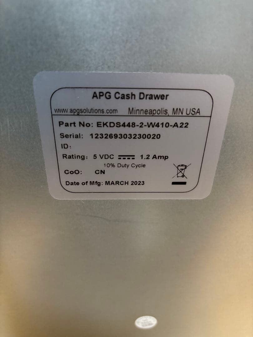 APG キャッシュ　ドロワー　レジEKDS448-2-W410-A22