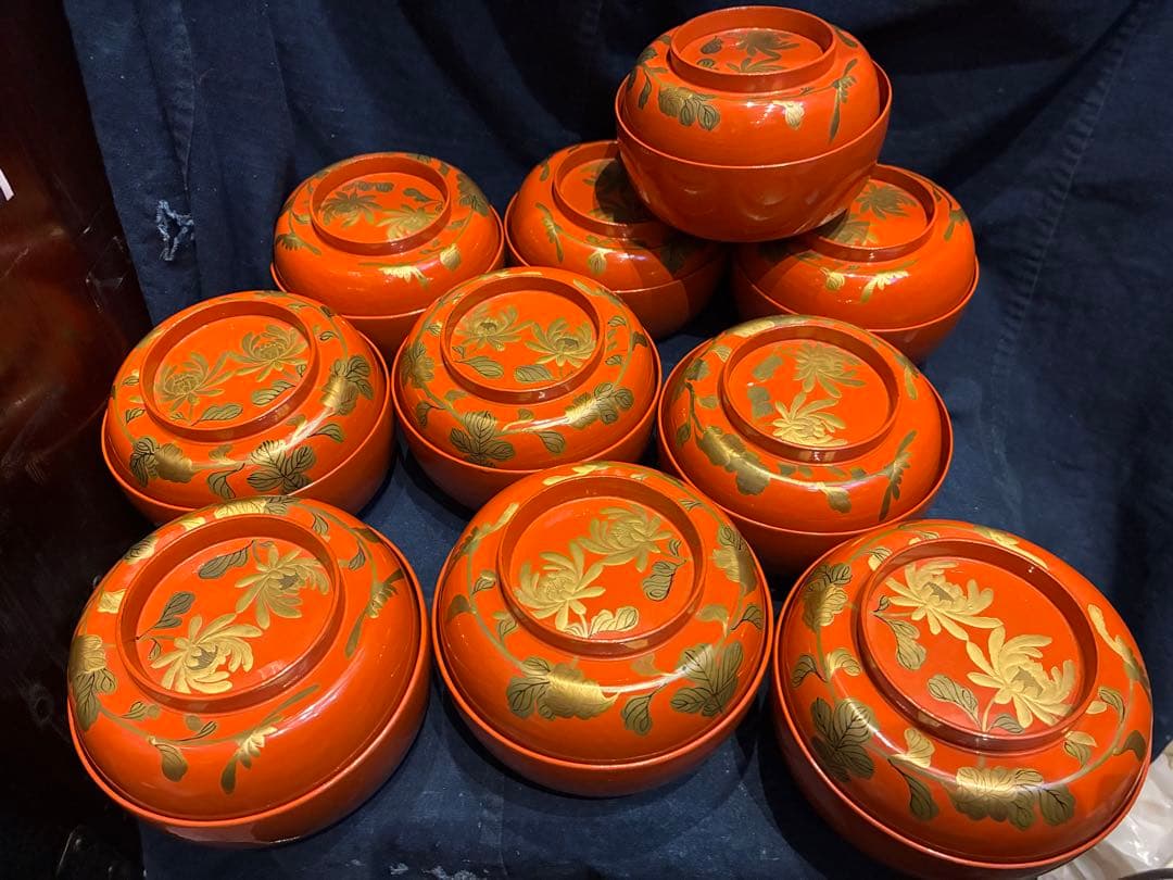 漆器　菓子椀　10客　大正期　蒔絵　木箱付　傷み無し