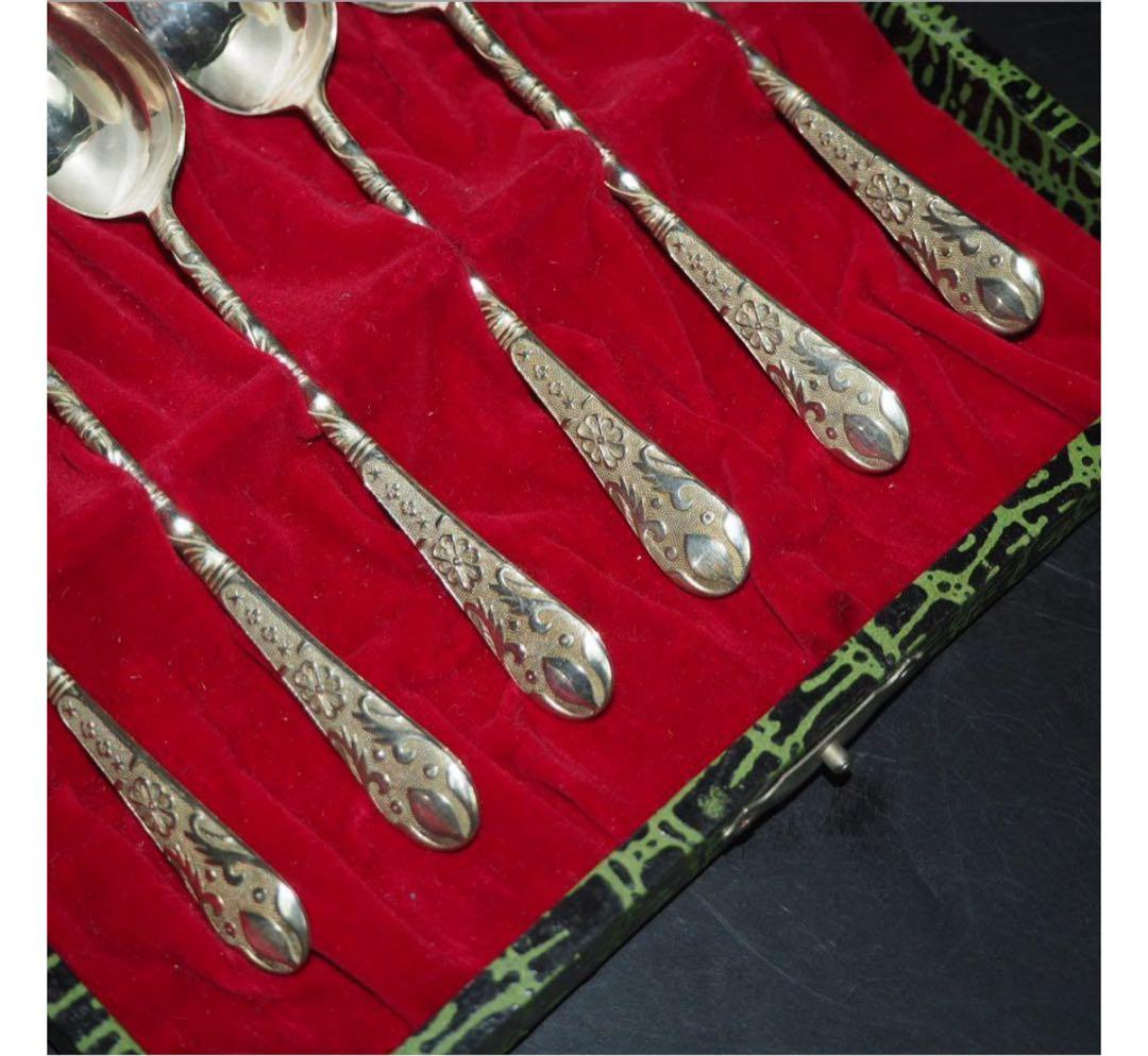 送料無料　時代物　銀製スプーン6本　台北栄安銀楼謹製　『台北栄安』刻印