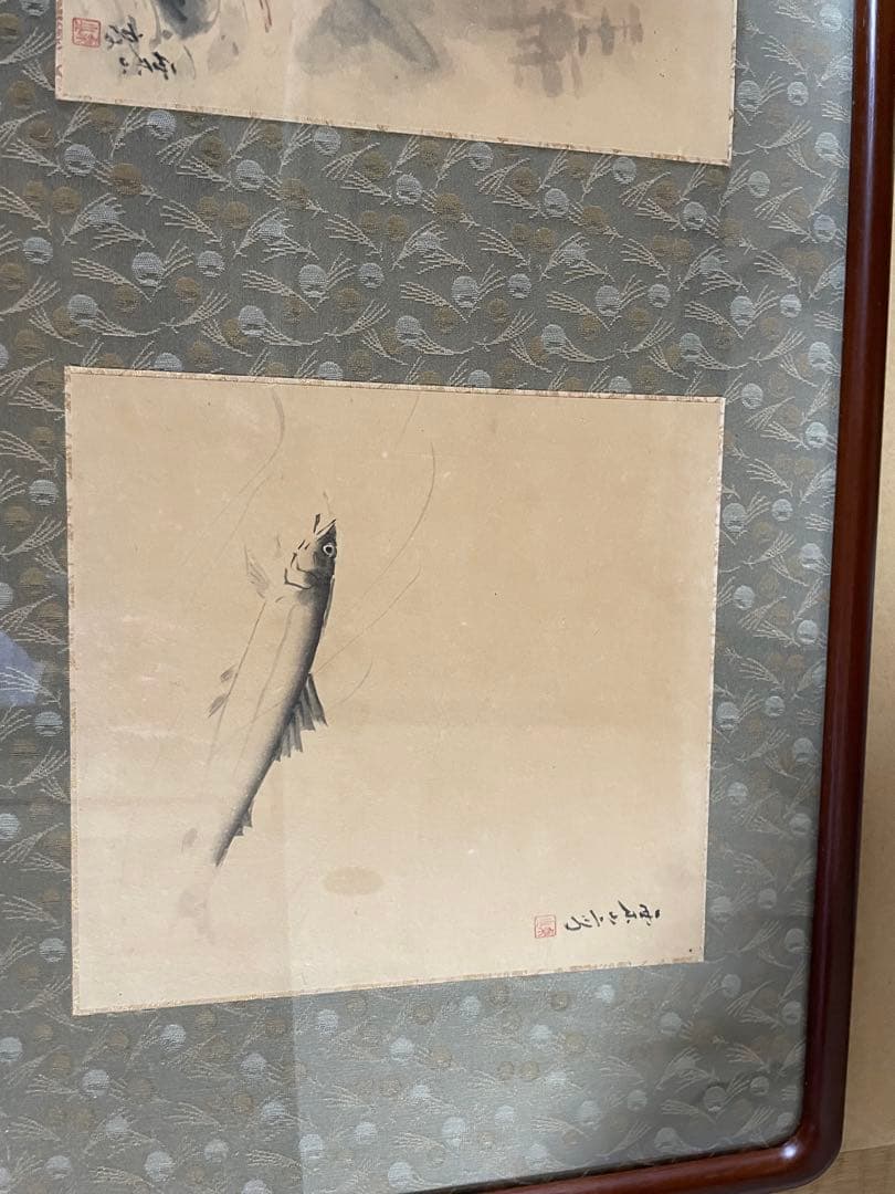 日本画 魚と鳥の絵 作品（鑑定書つき）